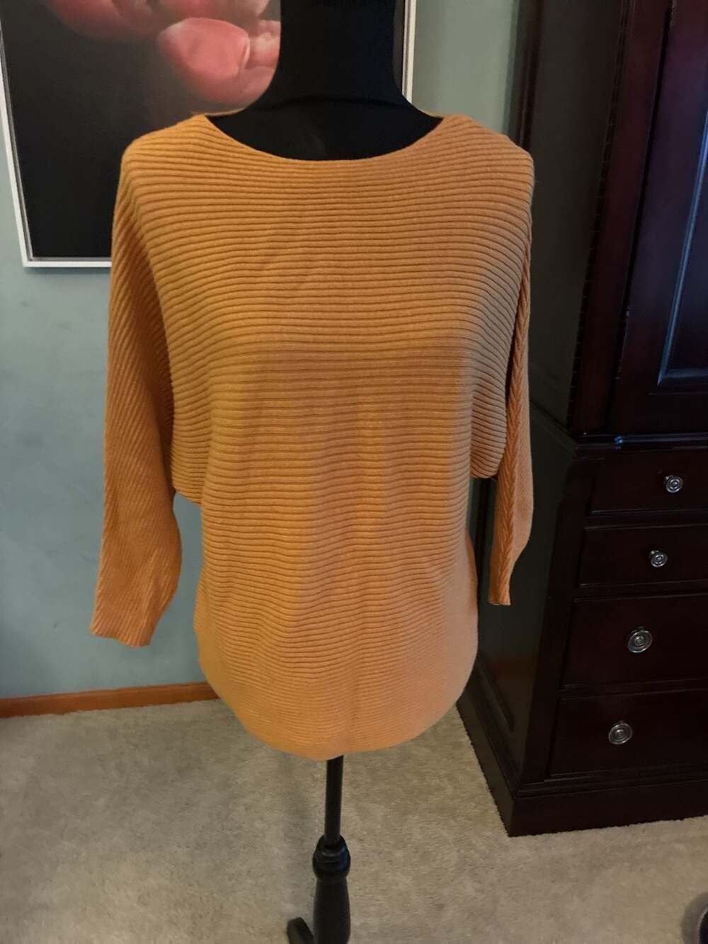 purejill 100% Cotton Ribbed Dolman Sleeve Boat Neck Sweater NWT Curry Sz XS A675